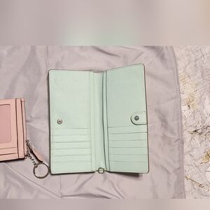 Mint Green Coach Wallet with Pink Keychain Coach Wallet